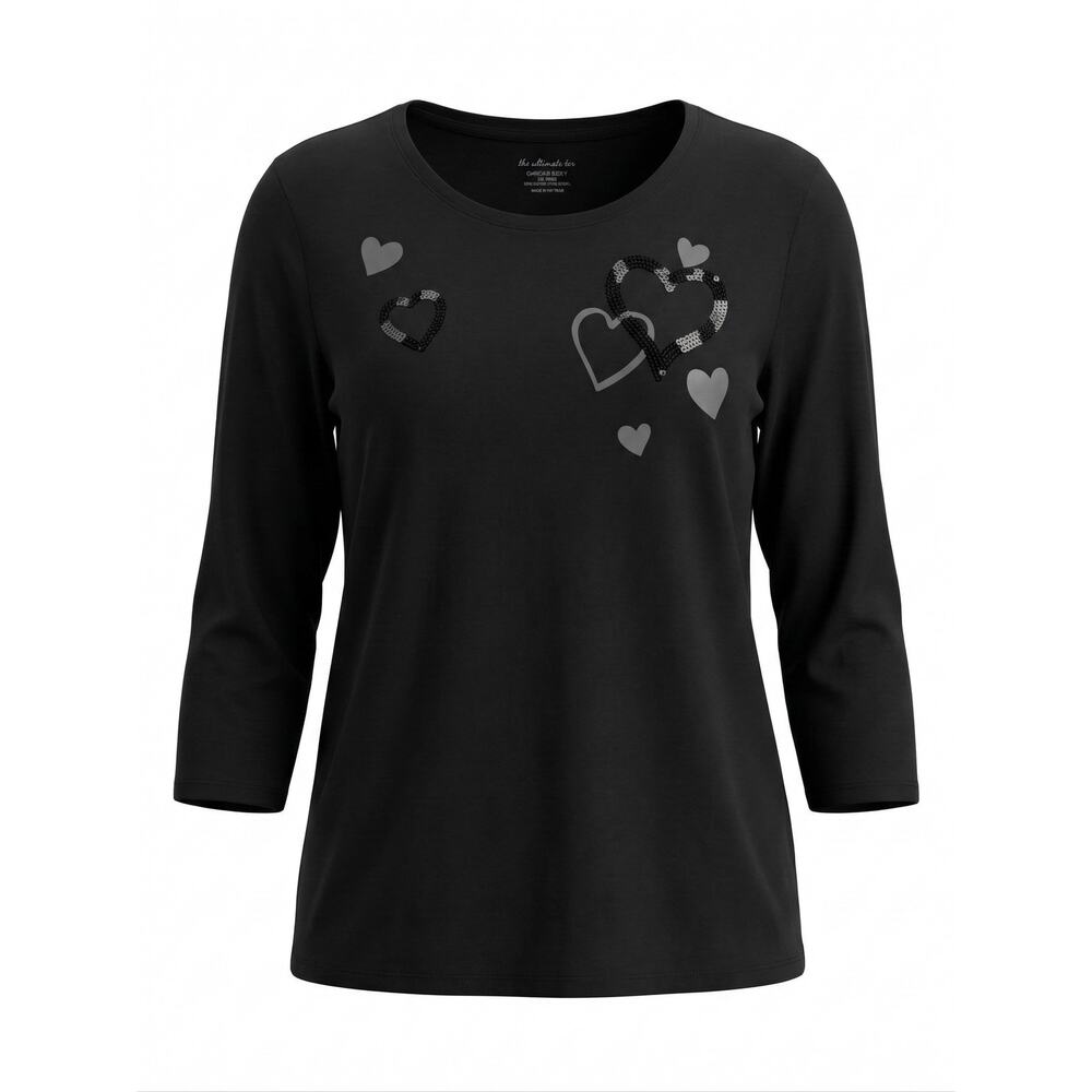 Chico's Women's‎ M Romantic Coquette Y2K Artsy Minimalist Sequin Heart T-Shirt